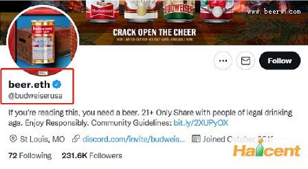 百威官方推特账户更名为beer.eth